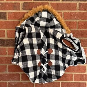 VIBRANT-LIFE Plaid Black and White Medium Jacket with Faux Fur Trim